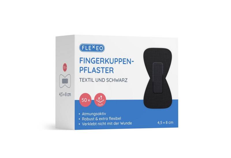 FLEXEO Wundpflaster Fingerkuppenpflaster (50 St), Textil schwarz, 4,5x8cm von FLEXEO