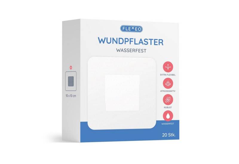 FLEXEO Wundpflaster wasserfest (20 St), transparent 10x10cm, effektive Wundabdeckung, Duschpflaster von FLEXEO
