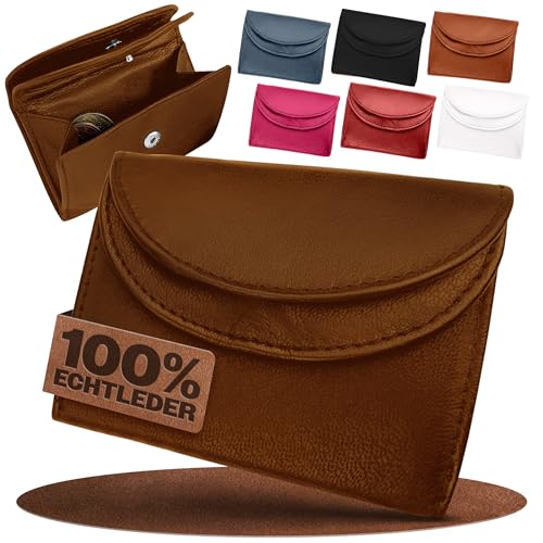 FLEXIBILITE® Kleines Portemonnaie Damen Leder – Mini Geldbörse Herren mit RFID Schutz – [Das Orginal] – Kleine Geldbörse mit 2 Kartenfächern & Münzfach – Kinderportmonee Jungen & Mädchen – Braun von FLEXIBILITE