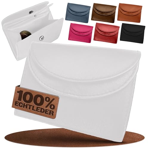 FLEXIBILITE® Kleines Portemonnaie Damen Leder – Mini Geldbörse Herren mit RFID Schutz – [Das Orginal] – Kleine Geldbörse mit 2 Kartenfächern & Münzfach – Kinderportmonee Jungen & Mädchen – Weiß von FLEXIBILITE