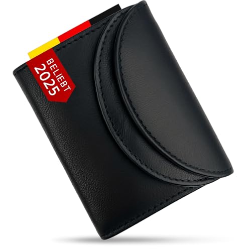FLEXIBILITE®️ Portemonnaie aus echtem Rindsleder 100% – Mini Geldbörse Damen & Herren [2025] – RFID Schutz – Geldbeutel Damen - Kinderportmonee Jungen - Schwarz von FLEXIBILITE