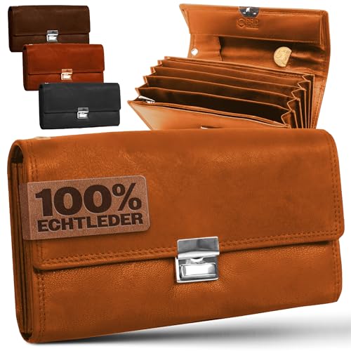FLEXIBILITE Profi Kellner Geldbörse Profi Wasser Büffel [2025] Echt Leder RFID (18,5 x 9,5 x 4,5cm BxHxT) Geldbeutel Bedienungsgeldbeutel Taxi Portemonnaie Kellnerportemonnaie Cognac von FLEXIBILITE