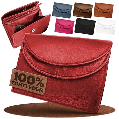 FLEXIBILITE®️ Kleines Portemonnaie Damen Leder [2025] - Mini Geldbörse Herren RFID Schutz (Für 2 Kartenfächer) - Geldbeutel Damen - Kinderportmonee Jungen - Rot von FLEXIBILITE