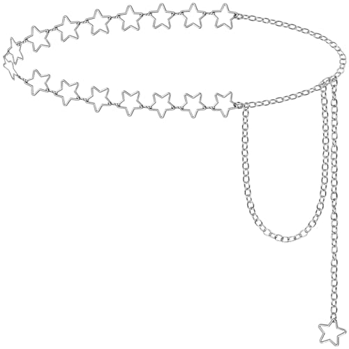 FLEXNOVA Bauchkette Stern Silber, Stern Kettengürtel Taillenkette Damen Waist Belly Chain Belt Taillengürtel Metallgürtel Hüftkette Silber Einstellbare Gürtel Bauch Kette für Damen Kleid Abendkleider von FLEXNOVA