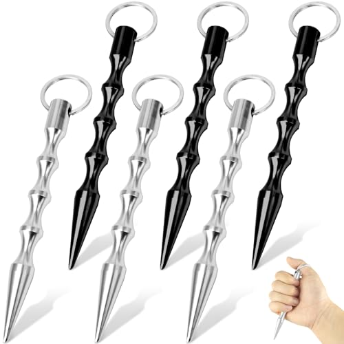 FLEXNOVA Selbstverteidigung 6 Stück Kubotan Selbstverteidigung Schlüsselanhänger Legal Verteidigungs Waffen für Frauen Self Defense Keychain Legal Frauen Weapons Schwarz Silber von FLEXNOVA