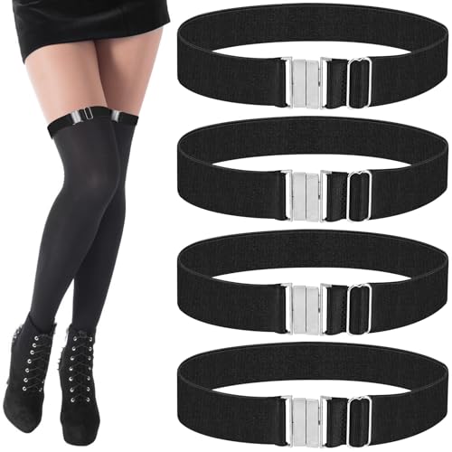 FLEXNOVA Strumpfband, 4 Stück Strumpfhalter Damen Verstellbar Hochelastischer Strumpfband Schwarz Garter Belt Oberschenkel Band Strumpfhalter für Kompressionsstrümpfe Damen Mädchen Hohe Socken von FLEXNOVA