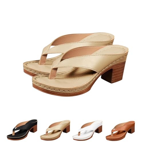 FLFXYFB 2025 Women's Solid Color Summer Chunky Heel Sandals, Chunky Sandals For Women, Casual Square Toe Flip Flops Shoes Wedges (Gold,40) von FLFXYFB