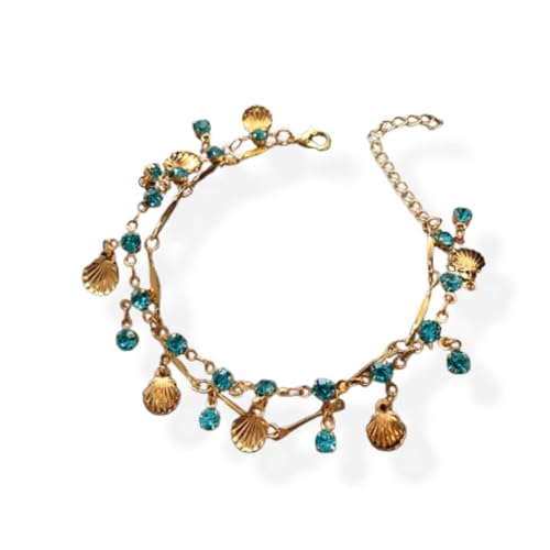 FLFXYFB Gold Shell Necklace for Women Blue Zircon Shell Choker Necklaces Metal Shells Double Layered Necklaces Summer Beach Jewelry for Women (Bracelet) von FLFXYFB