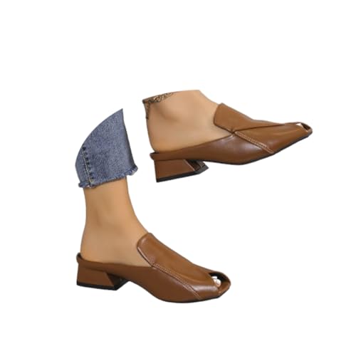 FLFXYFB Women's Chic & Comfy Solid Color Slip-On Sandals, Elegant Chunky Heel Slides Square Toe Mules for Women Low Heel Sandals (brown,36) von FLFXYFB