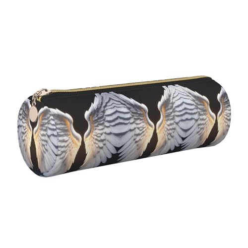 FLGHJNBJN Angel Wing Federmäppchen, niedliches Leder, umweltfreundlich, gekreuztes Leder, glatter Reißverschluss, große Kapazität, Zylindertasche, gold, Einheitsgröße, Kartenhalter von FLGHJNBJN
