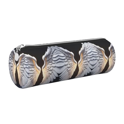 FLGHJNBJN Angel Wing Federmäppchen, niedliches Leder, umweltfreundlich, gekreuztes Leder, glatter Reißverschluss, große Kapazität, Zylindertasche, silber, Einheitsgröße, Kartenhalter von FLGHJNBJN