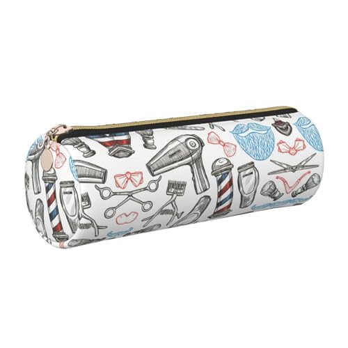 FLGHJNBJN Barber Shop Federmäppchen aus Leder, einfarbig, niedliches Leder-Federmäppchen, umweltfreundlich, Kreuznarbenleder, glatter Reißverschluss, große Kapazität, Zylindertasche, gold von FLGHJNBJN