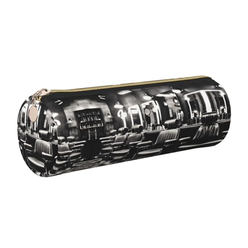 FLGHJNBJN Barber Shop Federmäppchen aus Leder, einfarbig, niedliches Leder-Federmäppchen, umweltfreundlich, Kreuznarbenleder, glatter Reißverschluss, große Kapazität, Zylindertasche, gold von FLGHJNBJN