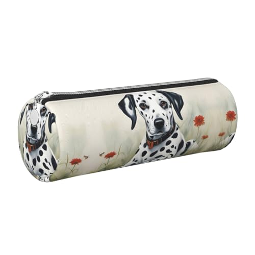 FLGHJNBJN Dalmatiner-Federmäppchen, niedliches Leder-Federmäppchen, umweltfreundlich, Kreuznarbenleder, glatter Reißverschluss, große Kapazität, Zylindertasche, silber, Einheitsgröße, Kartenhalter von FLGHJNBJN