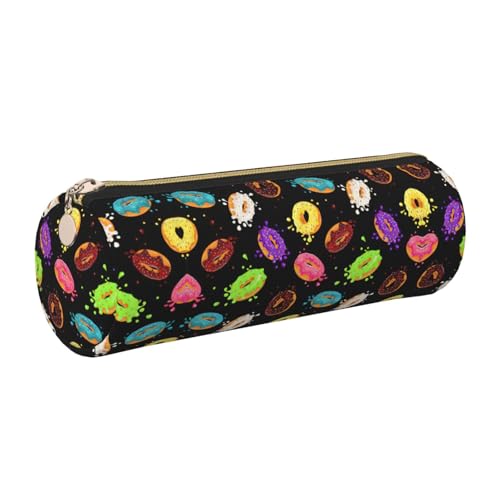 FLGHJNBJN Donut Federmäppchen, niedliches Leder, umweltfreundlich, gekreuztes Leder, glatter Reißverschluss, große Kapazität, Zylindertasche, gold, Einheitsgröße, Kartenhalter von FLGHJNBJN