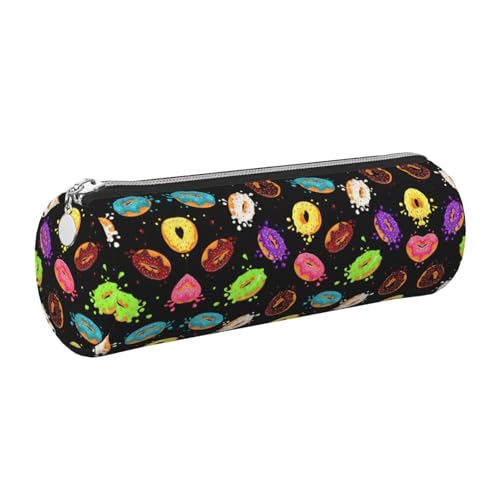 FLGHJNBJN Donut Federmäppchen, niedliches Leder, umweltfreundlich, gekreuztes Leder, glatter Reißverschluss, große Kapazität, Zylindertasche, silber, Einheitsgröße, Kartenhalter von FLGHJNBJN
