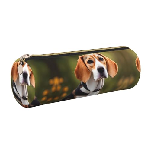 FLGHJNBJN Federmäppchen aus Leder, Motiv: Beagle, niedlich, umweltfreundlich, gekreuztes Leder, glatter Reißverschluss, große Kapazität, Zylindertasche, gold, Einheitsgröße, Kartenhalter von FLGHJNBJN