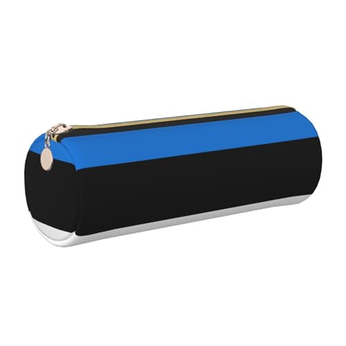 FLGHJNBJN Federmäppchen aus Leder, Motiv: Flagge Estlands, umweltfreundlich, gekreuztes Leder, glatter Reißverschluss, große Kapazität, Zylindertasche, gold, Einheitsgröße, Kartenhalter von FLGHJNBJN