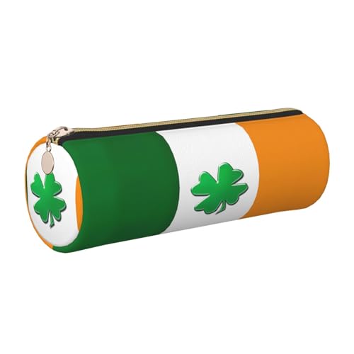 FLGHJNBJN Federmäppchen aus Leder, Motiv: Irische Flagge, umweltfreundlich, gekreuztes Leder, glatter Reißverschluss, große Kapazität, Zylindertasche, gold, Einheitsgröße, Kartenhalter von FLGHJNBJN