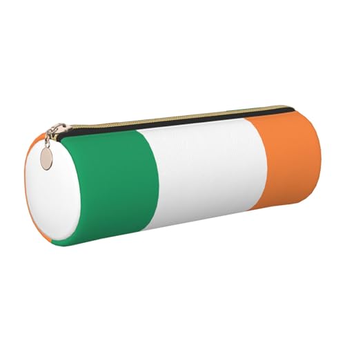 FLGHJNBJN Federmäppchen aus Leder, Motiv: Irische Flagge, umweltfreundlich, gekreuztes Leder, glatter Reißverschluss, große Kapazität, Zylindertasche, gold, Einheitsgröße, Kartenhalter von FLGHJNBJN