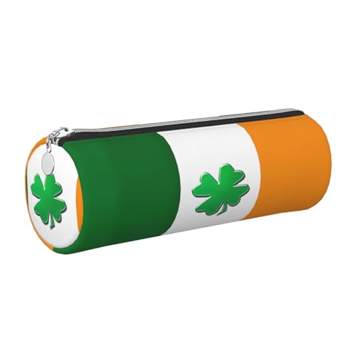 FLGHJNBJN Federmäppchen aus Leder, Motiv: Irische Flagge, umweltfreundlich, gekreuztes Leder, glatter Reißverschluss, große Kapazität, Zylindertasche, silber, Einheitsgröße, Kartenhalter von FLGHJNBJN
