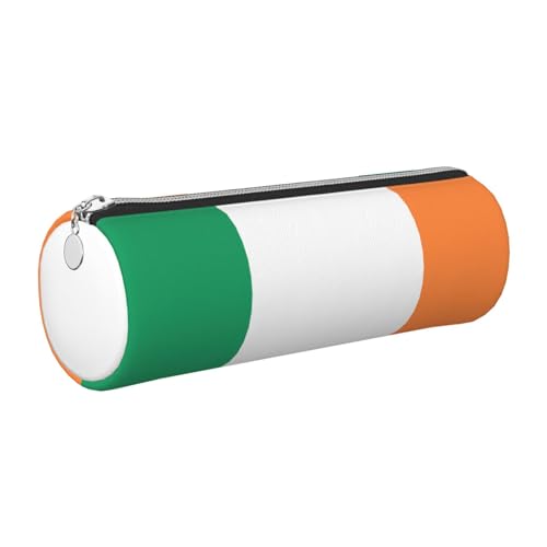 FLGHJNBJN Federmäppchen aus Leder, Motiv: Irische Flagge, umweltfreundlich, gekreuztes Leder, glatter Reißverschluss, große Kapazität, Zylindertasche, silber, Einheitsgröße, Kartenhalter von FLGHJNBJN