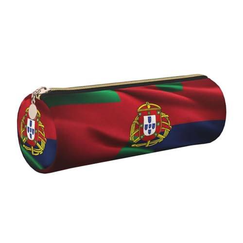FLGHJNBJN Federmäppchen aus Leder, Motiv: Portugiesische Flagge, umweltfreundlich, Kreuznarbenleder, glatter Reißverschluss, große Kapazität, Zylindertasche, gold, Einheitsgröße, Kartenhalter von FLGHJNBJN