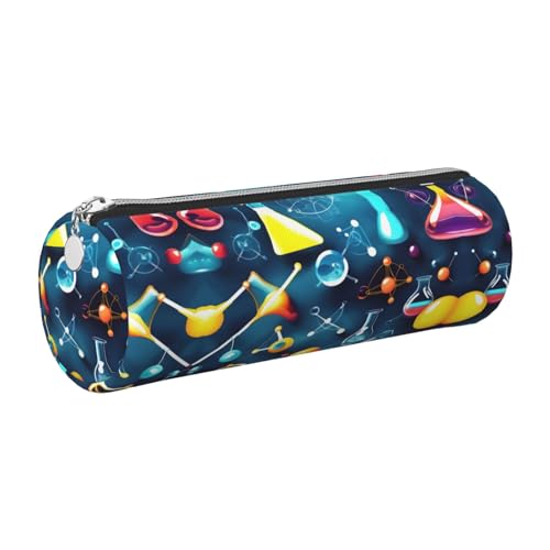 FLGHJNBJN Federmäppchen aus Leder, Motiv: abstrakte Wissenschaft, Chemie, niedliches Leder-Federmäppchen, umweltfreundlich, Kreuznarbenleder, glatter Reißverschluss, große Kapazität, Zylindertasche von FLGHJNBJN