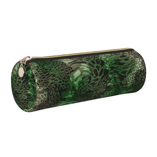 FLGHJNBJN Federmäppchen aus Leder, Motiv: grüne Schlange, niedliches Leder-Federmäppchen, umweltfreundlich, Kreuznarbenleder, glatter Reißverschluss, große Kapazität, Zylindertasche, gold von FLGHJNBJN