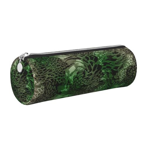 FLGHJNBJN Federmäppchen aus Leder, Motiv: grüne Schlange, niedliches Leder-Federmäppchen, umweltfreundlich, Kreuznarbenleder, glatter Reißverschluss, große Kapazität, Zylindertasche, silber von FLGHJNBJN