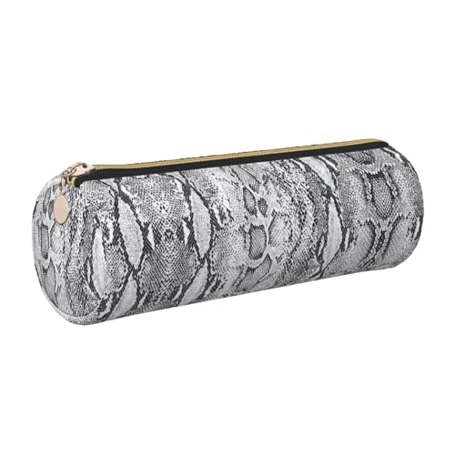 FLGHJNBJN Federmäppchen aus Leder, Schlangenhaut, niedliches Leder-Federmäppchen, umweltfreundlich, Kreuznarbenleder, glatter Reißverschluss, große Kapazität, Zylindertasche, gold, Einheitsgröße von FLGHJNBJN