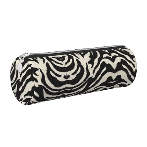 FLGHJNBJN Federmäppchen aus Leder, Zebra-Design, niedlich, umweltfreundlich, gekreuztes Leder, glatter Reißverschluss, große Kapazität, Zylindertasche, silber, Einheitsgröße, Kartenhalter von FLGHJNBJN
