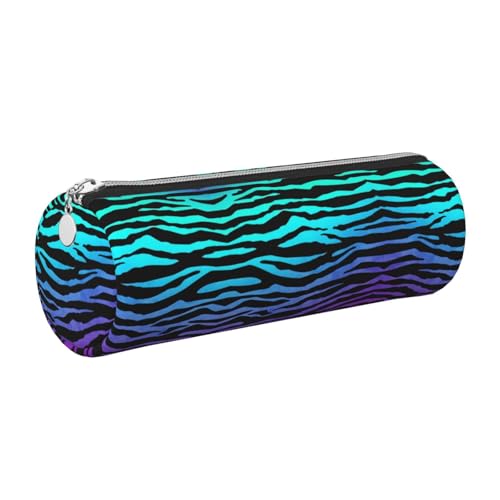 FLGHJNBJN Federmäppchen aus Leder, Zebrastreifen, niedliches Leder-Federmäppchen, umweltfreundlich, Kreuznarbenleder, glatter Reißverschluss, große Kapazität, Zylindertasche, silber, Einheitsgröße von FLGHJNBJN