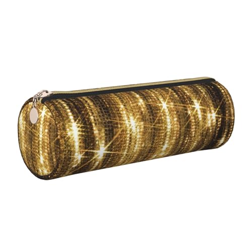 FLGHJNBJN Federmäppchen aus Leder, goldfarben, glitzernd, niedliches Leder-Federmäppchen, umweltfreundlich, Kreuznarbenleder, glatter Reißverschluss, große Kapazität, Zylindertasche, gold von FLGHJNBJN