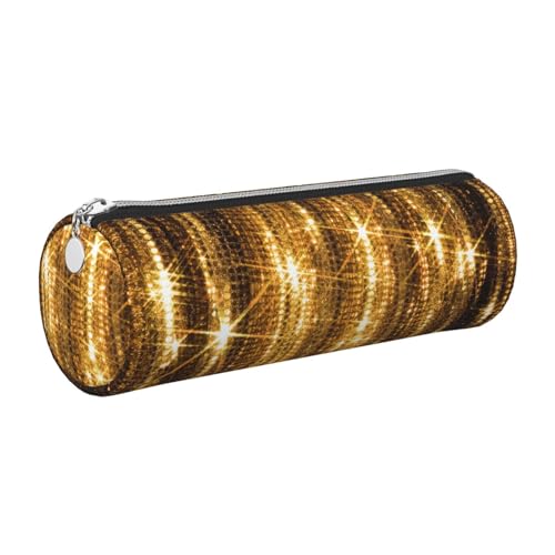 FLGHJNBJN Federmäppchen aus Leder, goldfarben, glitzernd, niedliches Leder-Federmäppchen, umweltfreundlich, Kreuznarbenleder, glatter Reißverschluss, große Kapazität, Zylindertasche, silber von FLGHJNBJN