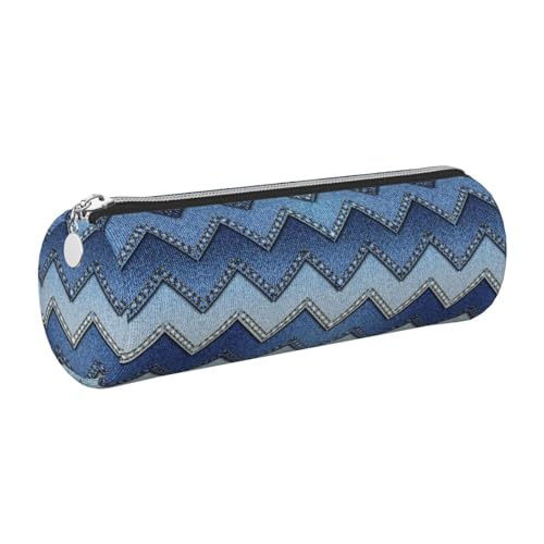 FLGHJNBJN Federmäppchen aus Leder, mit Farbverlauf, Blau, niedliches Leder-Federmäppchen, umweltfreundlich, Kreuznarbenleder, glatter Reißverschluss, große Kapazität, Zylindertasche, silber von FLGHJNBJN