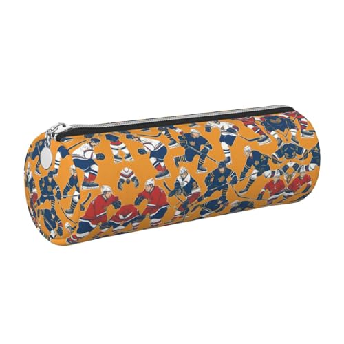 FLGHJNBJN Federmäppchen aus Leder, niedliches Hockey-Design, umweltfreundlich, gekreuztes Leder, glatter Reißverschluss, große Kapazität, Zylindertasche, silber, Einheitsgröße, Kartenhalter von FLGHJNBJN