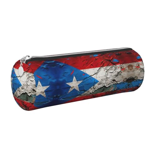 FLGHJNBJN Federmäppchen aus Leder mit Puerto Rico, niedliches Leder-Federmäppchen, umweltfreundlich, Kreuznarbenleder, glatter Reißverschluss, große Kapazität, Zylindertasche, silber, Einheitsgröße von FLGHJNBJN