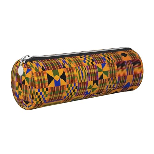 FLGHJNBJN Federmäppchen aus afrikanischem Leder, niedliches Leder-Federmäppchen, umweltfreundlich, Kreuznarbenleder, glatter Reißverschluss, große Kapazität, Zylindertasche, silber, Einheitsgröße von FLGHJNBJN