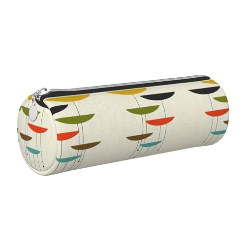 FLGHJNBJN Federmäppchen aus der Mitte des Jahrhunderts, modernes Muster, niedliches Leder, umweltfreundlich, gekreuztes Leder, glatter Reißverschluss, große Kapazität, Zylindertasche, silber von FLGHJNBJN