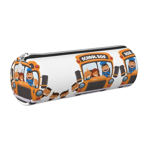 FLGHJNBJN Federmäppchen für Schulbus, niedliches Leder, umweltfreundlich, gekreuztes Leder, glatter Reißverschluss, große Kapazität, Zylindertasche, silber, Einheitsgröße, Kartenhalter von FLGHJNBJN