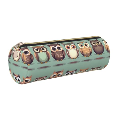 FLGHJNBJN Federmäppchen mit Cartoon-Eulen, niedliches Leder, umweltfreundlich, gekreuztes Leder, glatter Reißverschluss, große Kapazität, Zylindertasche, gold, Einheitsgröße, Kartenhalter von FLGHJNBJN