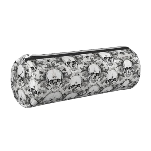 FLGHJNBJN Federmäppchen mit Totenkopf-Skelett, niedliches Leder, umweltfreundlich, gekreuztes Leder, glatter Reißverschluss, große Kapazität, Zylindertasche, silber, Einheitsgröße, Kartenhalter von FLGHJNBJN