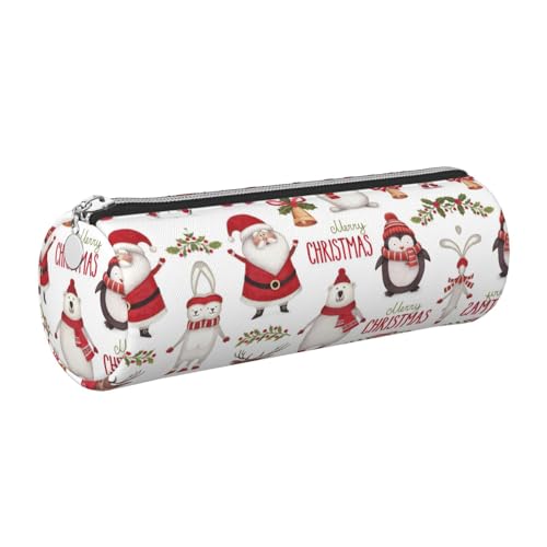 FLGHJNBJN Federmäppchen mit Weihnachtsmann-Design, niedliches Leder, umweltfreundlich, gekreuztes Leder, glatter Reißverschluss, große Kapazität, Zylindertasche, silber, Einheitsgröße, Kartenhalter von FLGHJNBJN