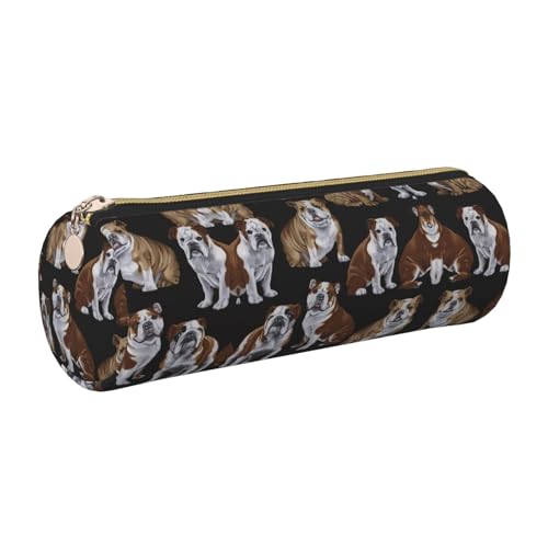 FLGHJNBJN Federmäppchen mit englischer Bulldogge, niedliches Leder, umweltfreundlich, gekreuztes Leder, glatter Reißverschluss, große Kapazität, Zylindertasche, gold, Einheitsgröße, Kartenhalter von FLGHJNBJN