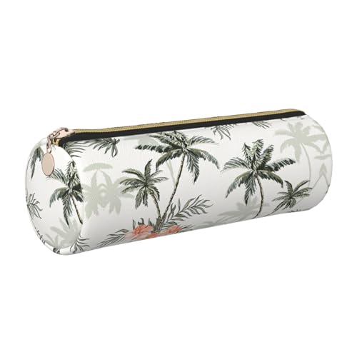 FLGHJNBJN Federmäppchen mit tropischen Palmen, niedliches Leder, umweltfreundlich, gekreuztes Leder, glatter Reißverschluss, große Kapazität, Zylindertasche, gold, Einheitsgröße, Kartenhalter von FLGHJNBJN