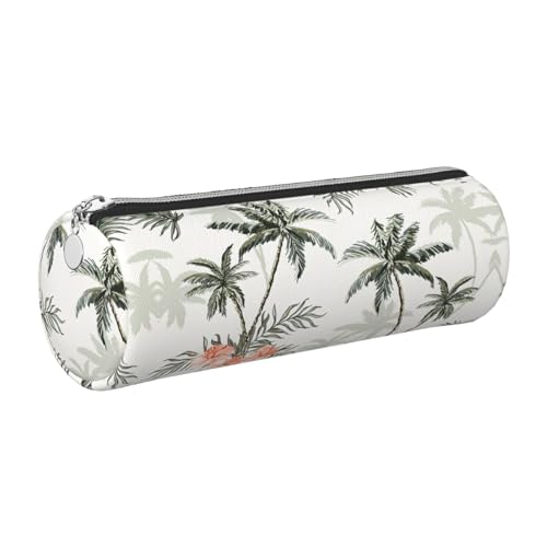 FLGHJNBJN Federmäppchen mit tropischen Palmen, niedliches Leder, umweltfreundlich, gekreuztes Leder, glatter Reißverschluss, große Kapazität, Zylindertasche, silber, Einheitsgröße, Kartenhalter von FLGHJNBJN