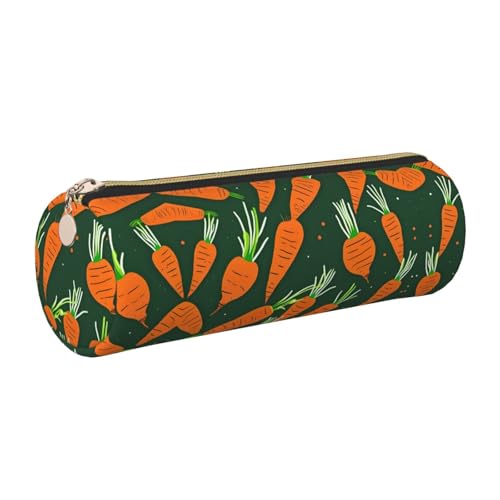 FLGHJNBJN Happy Carrot Federmäppchen, niedliches Leder, umweltfreundlich, gekreuztes Leder, glatter Reißverschluss, große Kapazität, Zylindertasche, gold, Einheitsgröße, Kartenhalter von FLGHJNBJN