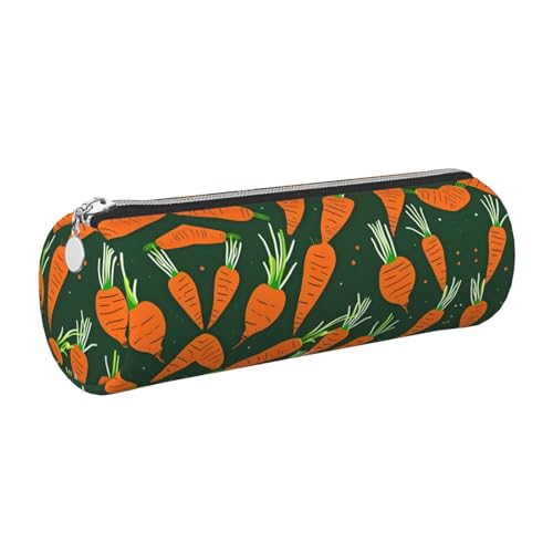 FLGHJNBJN Happy Carrot Federmäppchen, niedliches Leder, umweltfreundlich, gekreuztes Leder, glatter Reißverschluss, große Kapazität, Zylindertasche, silber, Einheitsgröße, Kartenhalter von FLGHJNBJN