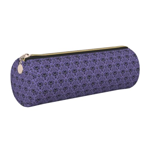 FLGHJNBJN Haunted Mansion Federmäppchen, niedliches Leder, umweltfreundlich, gekreuztes Leder, glatter Reißverschluss, große Kapazität, Zylindertasche, gold, Einheitsgröße, Kartenhalter von FLGHJNBJN